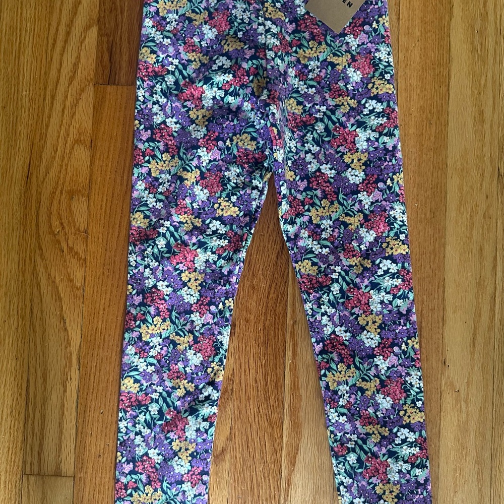 Mini Boden Purple and Green Floral Leggings Mini Boden NWT